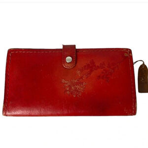 BAUXO Red Leather Foldover Snap Closure Wallet Zip Coin Pocket Card Slots